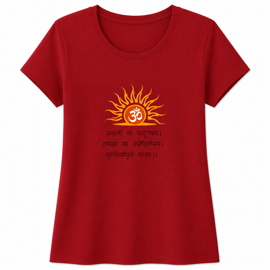 NAYAAH Premium Women's Classic 100% Cotton 180 GSM Regular Fit T-Shirt – Soft Breathable Everyday Essential Wear - Om | Red