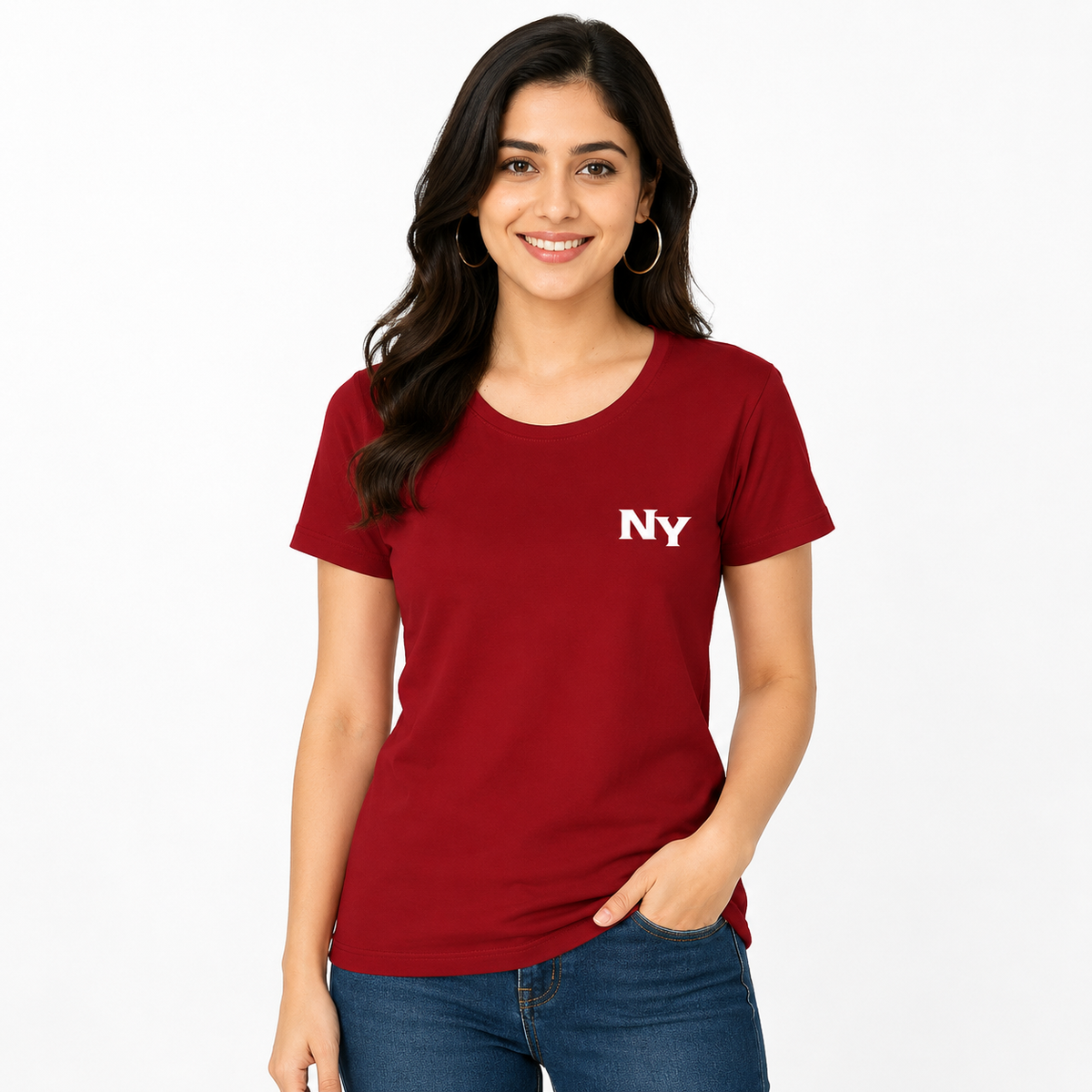 NAYAAH Premium Women's Classic 100% Cotton 180 GSM Regular Fit T-Shirt – Soft Breathable Everyday Essential Wear - Red