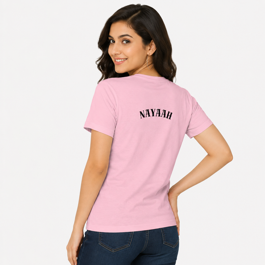 NAYAAH Premium Women's Classic 100% Cotton 180 GSM Regular Fit T-Shirt – Soft Breathable Everyday Essential Wear - Baby Pink