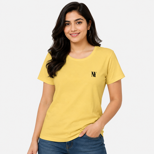 NAYAAH Premium Women's Classic 100% Cotton 180 GSM Regular Fit T-Shirt – Soft Breathable Everyday Essential Wear - Yellow
