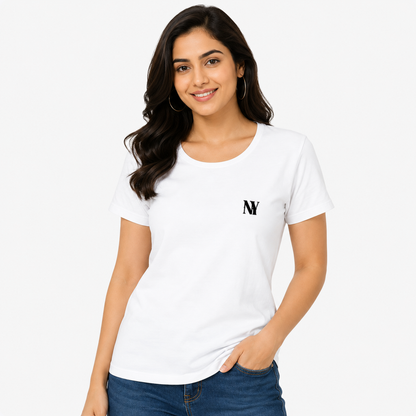NAYAAH Premium Women's Classic 100% Cotton 180 GSM Regular Fit T-Shirt – Soft Breathable Everyday Essential Wear - White