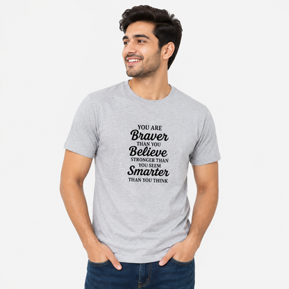 NAYAAH Premium (Grey Melange) Poly-Cotton 180 GSM Unisex T-Shirt – Soft Minimal Everyday Graphic Wear - Braver Than Believe