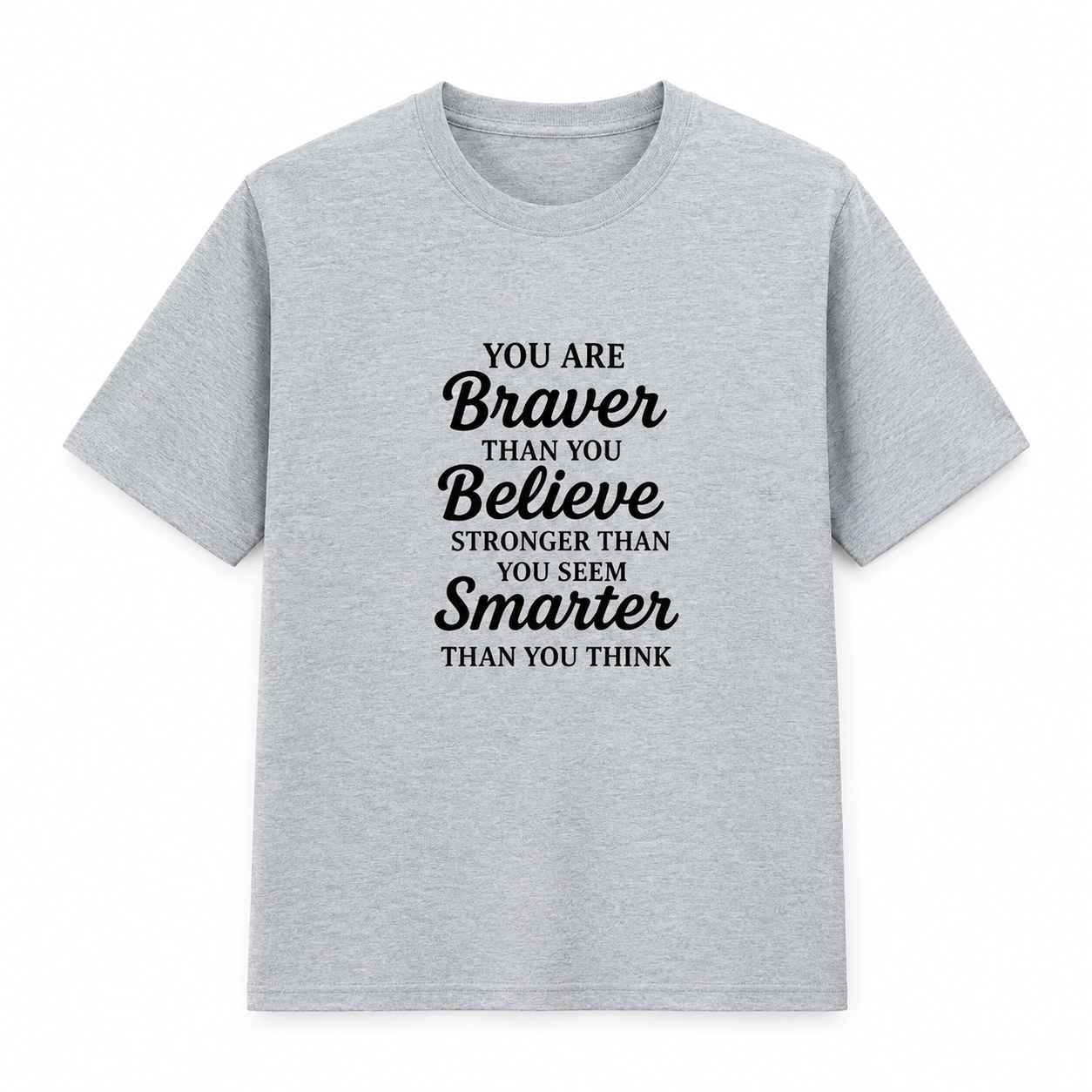 NAYAAH Premium (Grey Melange) Poly-Cotton 180 GSM Unisex T-Shirt – Soft Minimal Everyday Graphic Wear - Braver Than Believe