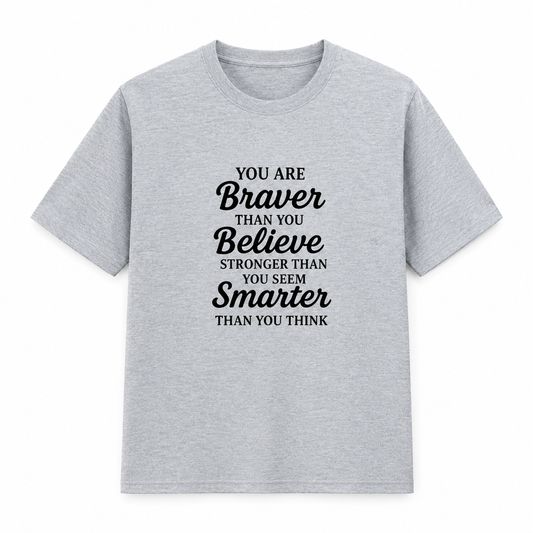 NAYAAH Premium (Grey Melange) Poly-Cotton 180 GSM Unisex T-Shirt – Soft Minimal Everyday Graphic Wear - Braver Than Believe