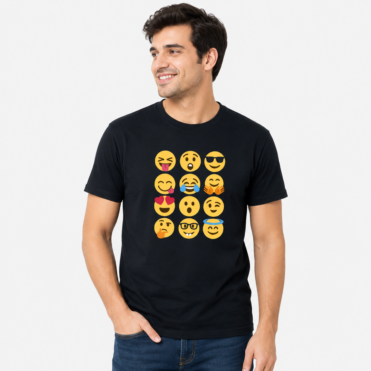 NAYAAH Premium (Navy Blue) Poly-Cotton 180 GSM Unisex T-Shirt – Soft Minimal Everyday Graphic Wear - Smiley Emoji