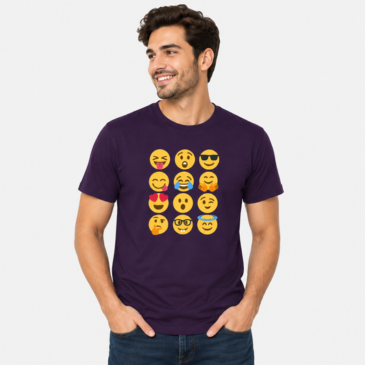 NAYAAH Premium (Purple) Poly-Cotton 180 GSM Unisex T-Shirt – Soft Minimal Everyday Graphic Wear - Smily Emoji