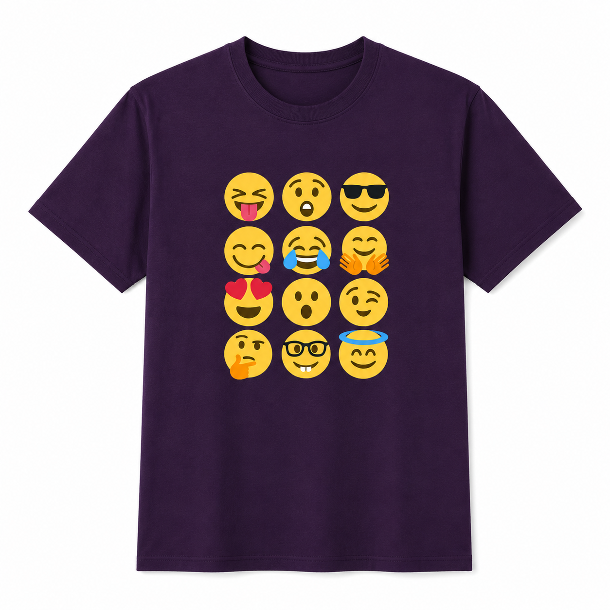 NAYAAH Premium (Purple) Poly-Cotton 180 GSM Unisex T-Shirt – Soft Minimal Everyday Graphic Wear - Smily Emoji