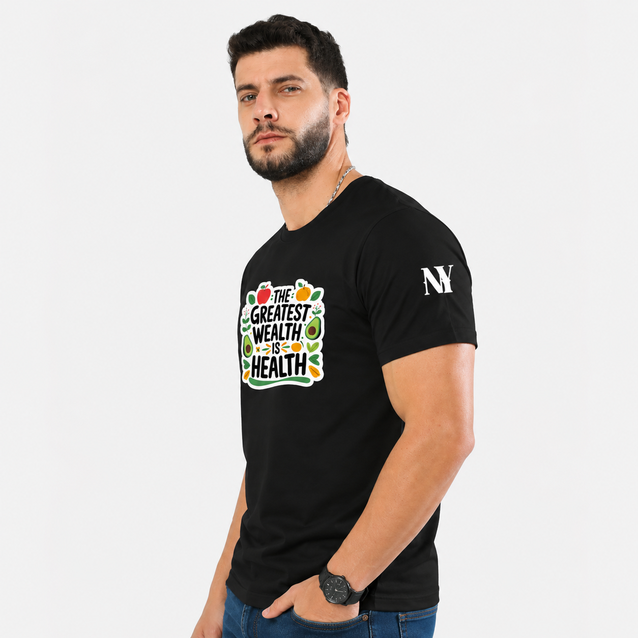 NAYAAH Premium (Black) Poly-Cotton 180 GSM Unisex T-Shirt – Soft Minimal Everyday Graphic Wear - Health Is Wealth