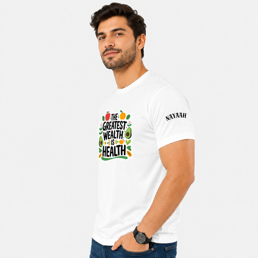 NAYAAH Premium (White) Poly-Cotton 180 GSM Unisex T-Shirt – Soft Minimal Everyday Graphic Wear - Health Is Wealth