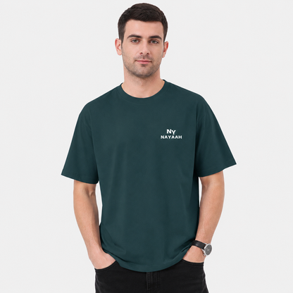 NAYAAH Premium (Petrol Blue) 100% Cotton 240 GSM Unisex Oversized T-Shirt – Heavyweight Breathable Everyday Wear