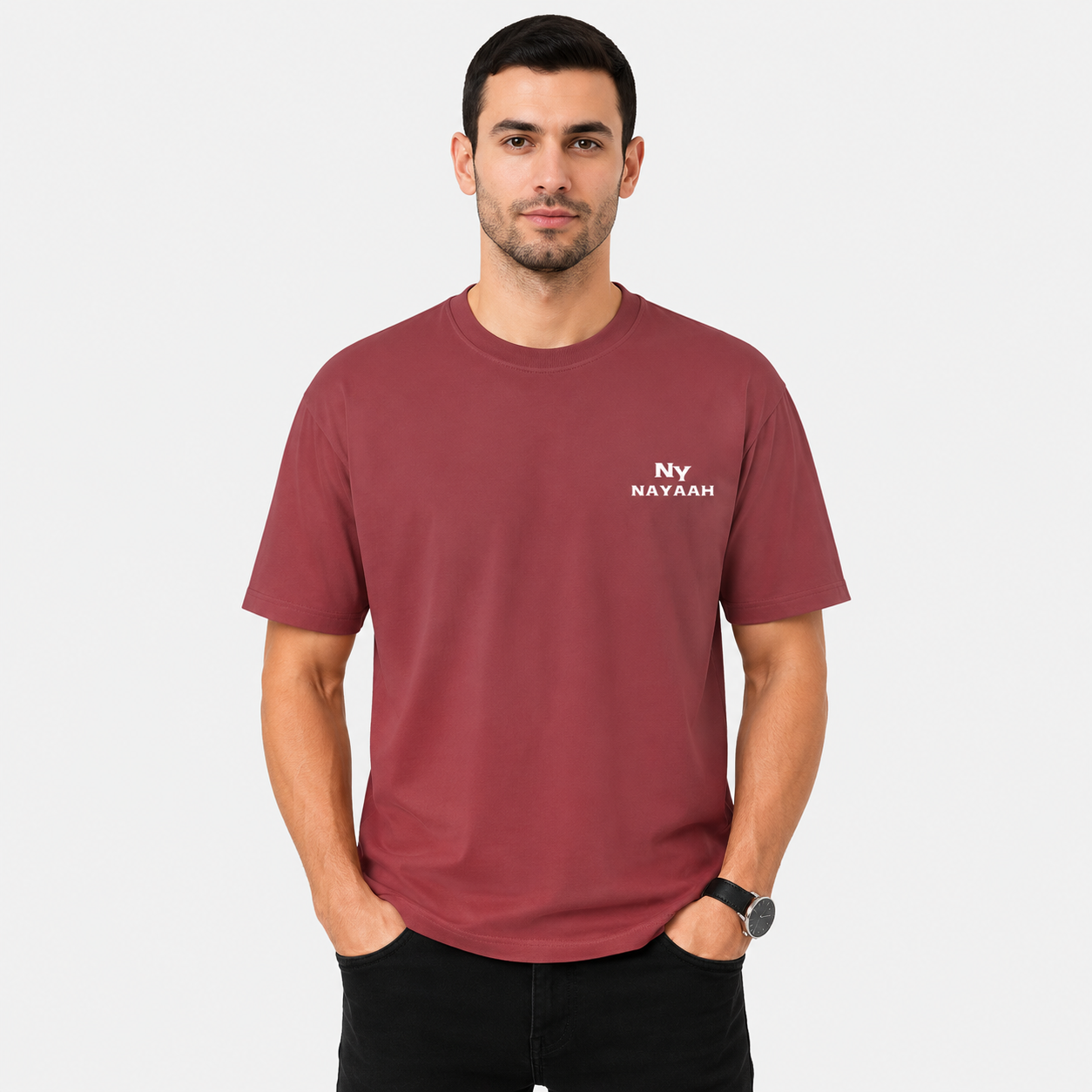 NAYAAH Premium (Coral / Black) 100% Cotton 180 GSM Unisex Regular Fit T-Shirt – Soft, Breathable and Lightweight Everyday Wear