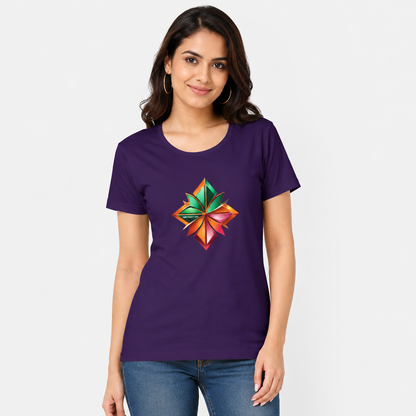 NAYAAH Premium Pre-Shrunk 100% Cotton 180 GSM Female Regular Fit T-Shirt – Soft Breathable Everyday Wear - Abstract Nakshatra