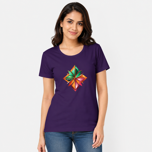 NAYAAH Premium Pre-Shrunk 100% Cotton 180 GSM Female Regular Fit T-Shirt – Soft Breathable Everyday Wear - Abstract Nakshatra