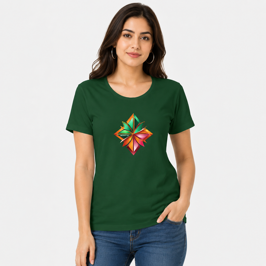 NAYAAH Premium Women's Classic 100% Cotton 180 GSM Regular Fit T-Shirt – Soft Breathable Everyday Wear - Abstract Bottle Green
