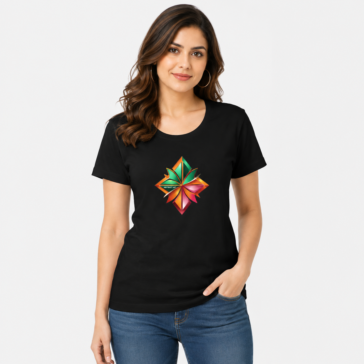 NAYAAH Premium Women's Classic 100% Cotton 180 GSM Regular Fit T-Shirt – Soft Breathable Everyday Wear - Abstract Nakshatra Black