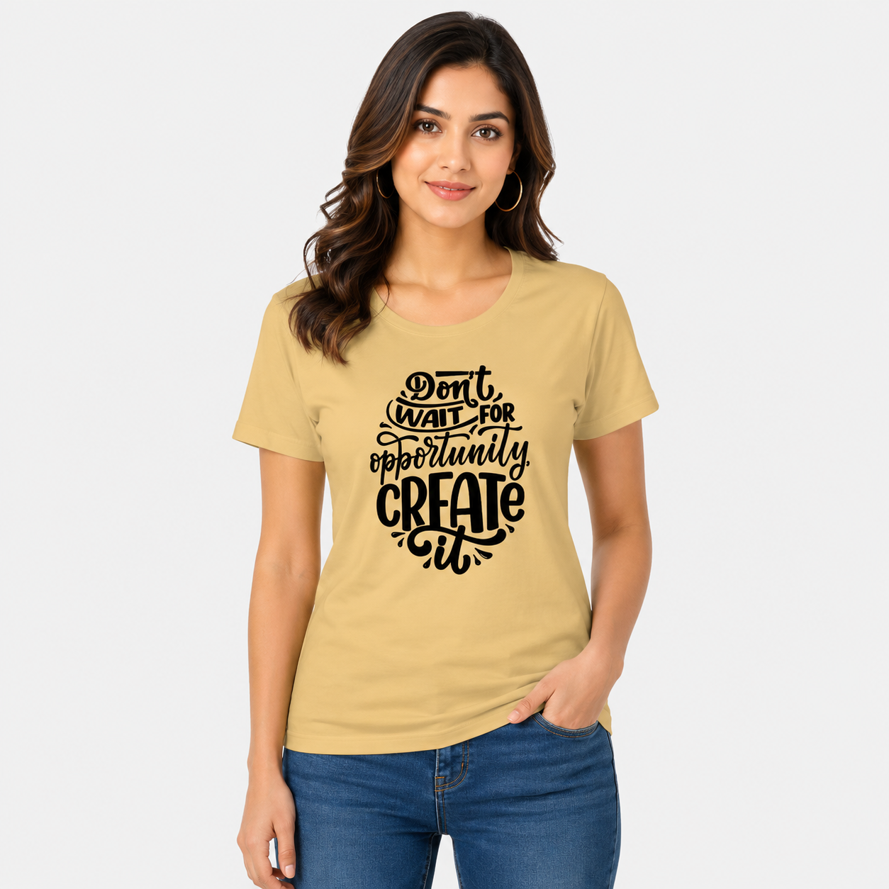 NAYAAH Premium Women's Classic 100% Cotton 180 GSM Regular Fit T-Shirt – Soft Breathable Everyday Wear - Oppertunity | Beige