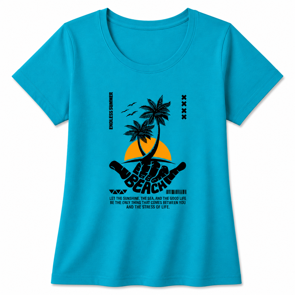 NAYAAH Premium Women's Classic 100% Cotton 180 GSM Regular Fit T-Shirt – Soft Breathable Everyday Wear - Beach | Sky Blue