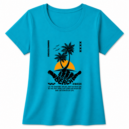 NAYAAH Premium Women's Classic 100% Cotton 180 GSM Regular Fit T-Shirt – Soft Breathable Everyday Wear - Beach | Sky Blue