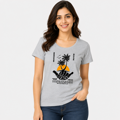 NAYAAH Premium Women's Classic 100% Cotton 180 GSM Regular Fit T-Shirt – Soft Breathable Everyday Wear - Beach | Grey