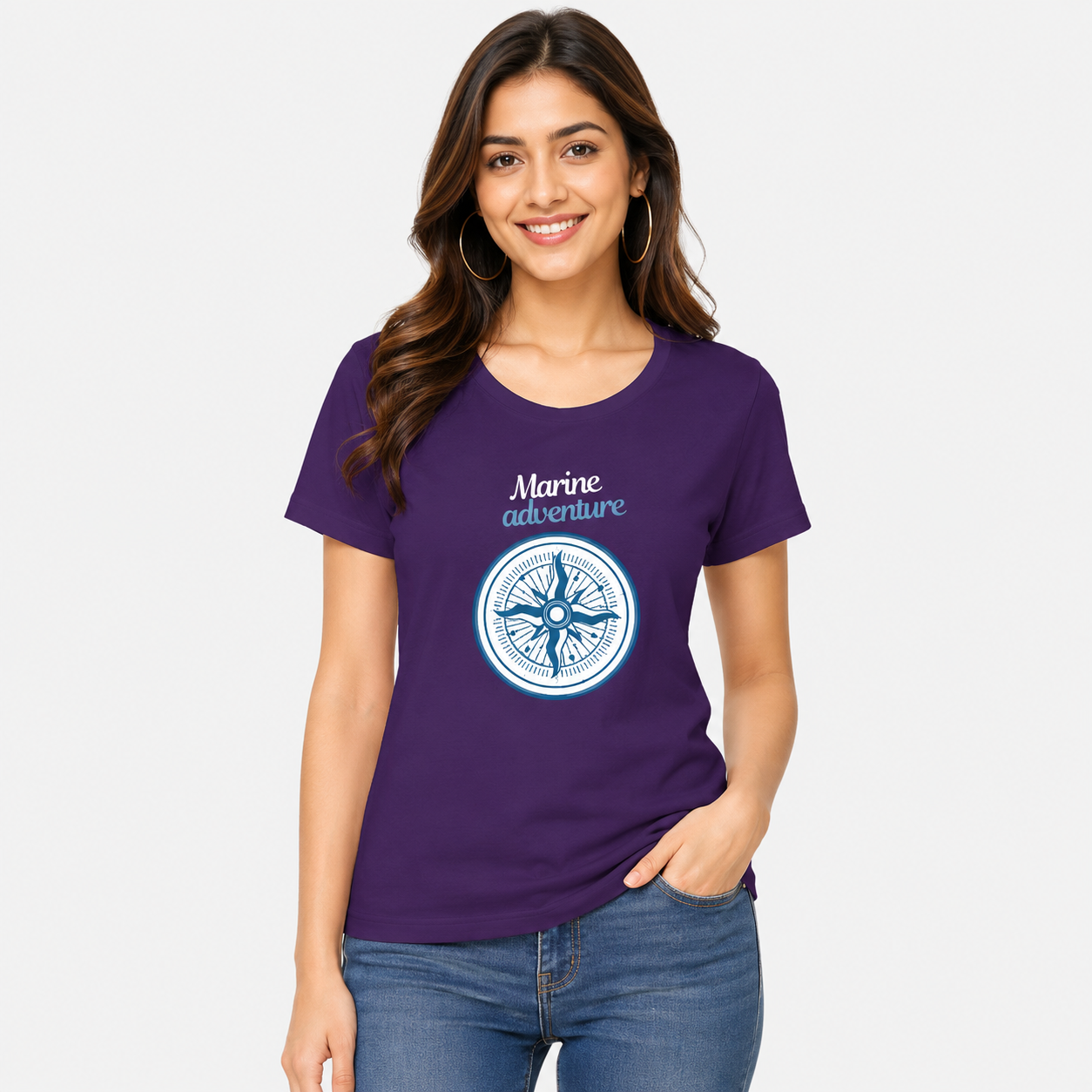 NAYAAH Premium Women's Classic 100% Cotton 180 GSM Regular Fit T-Shirt – Soft Breathable Everyday Wear - Marine Adventure | Purple