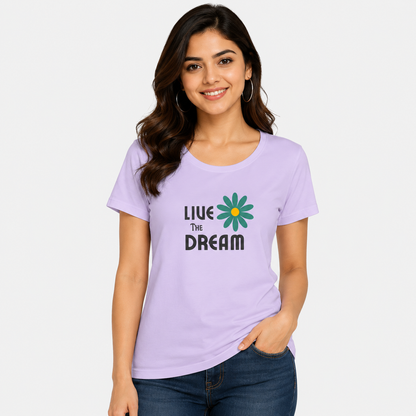 NAYAAH Premium Women's Classic 100% Cotton 180 GSM Regular Fit T-Shirt – Soft Breathable Everyday&nbsp;Wear - Live the Dream | Lavender