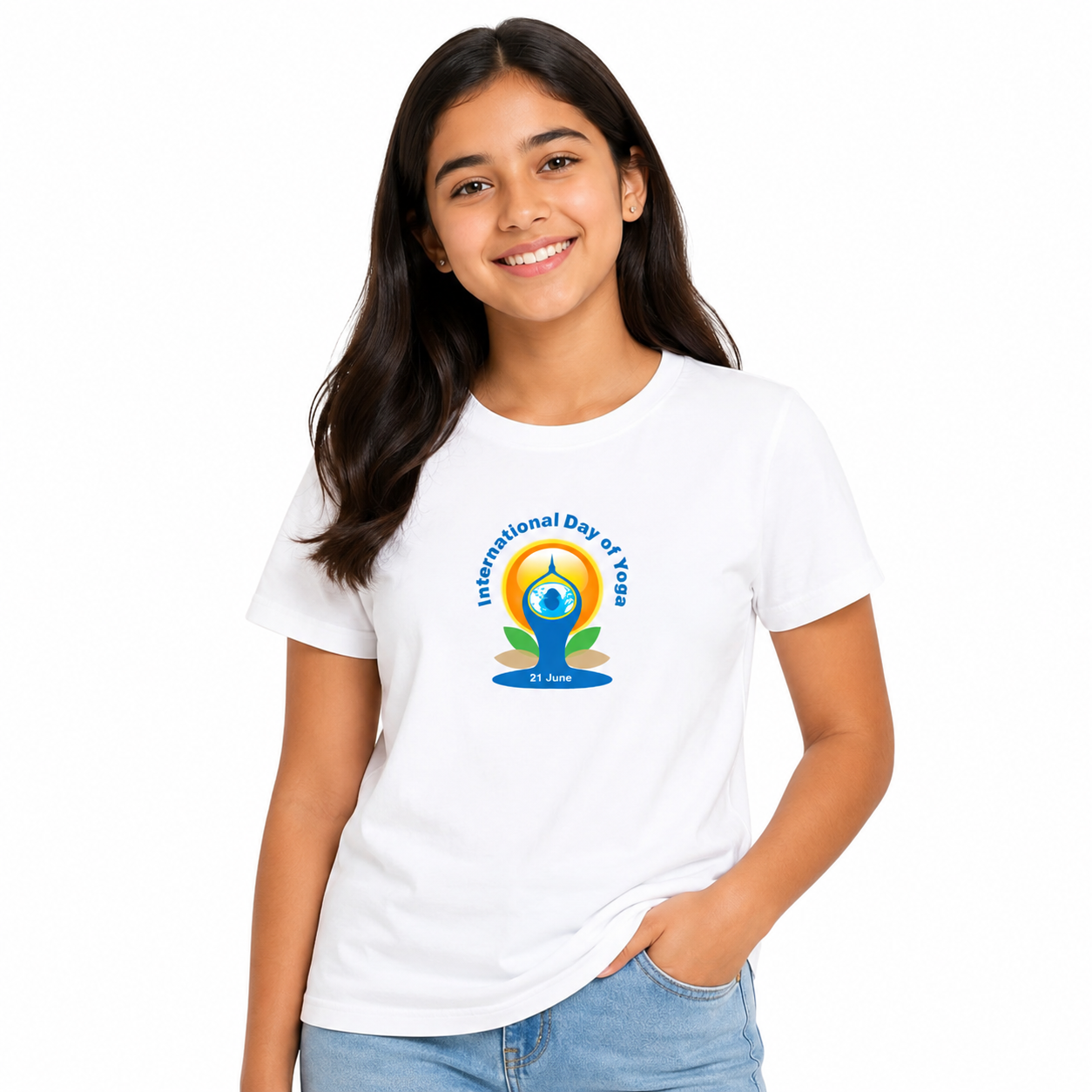 NAYAAH Premium Girl's Crew Neck 100% Cotton 180 GSM Regular Fit T-Shirt – Soft Breathable Everyday Comfort Wear - International Yoga Day6