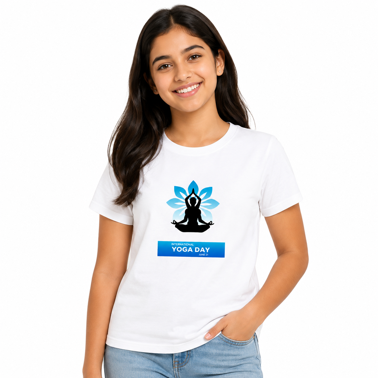 NAYAAH Premium Girl's Crew Neck 100% Cotton 180 GSM Regular Fit T-Shirt – Soft Breathable Everyday Comfort Wear - International Yoga Day5