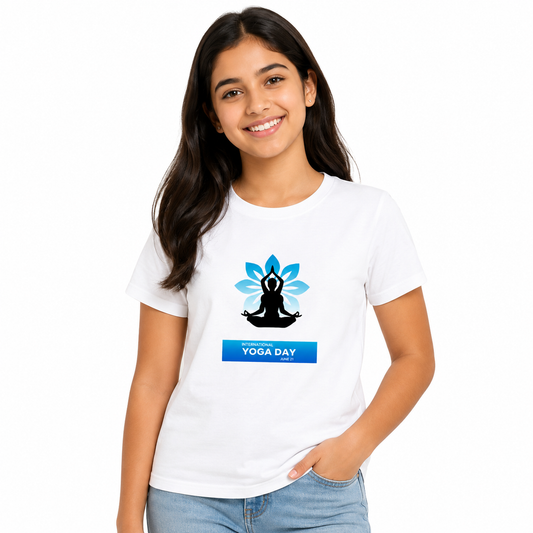 NAYAAH Premium Girl's Crew Neck 100% Cotton 180 GSM Regular Fit T-Shirt – Soft Breathable Everyday Comfort Wear - International Yoga Day5