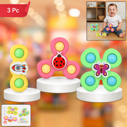 Colour Baby Spinner Toy Set – Suction Cup Sensory Spin Toys for Motor Skill Development, Tummy Time &amp; Early Learning Play (3 Pc Set)