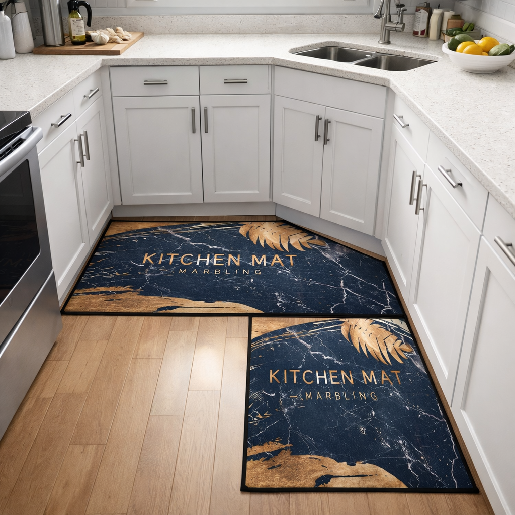 Rubber Floor Mat with Runner for kitchen – Geometric Pattern Anti-Skid Cotton Mat Set (Pack of 2)