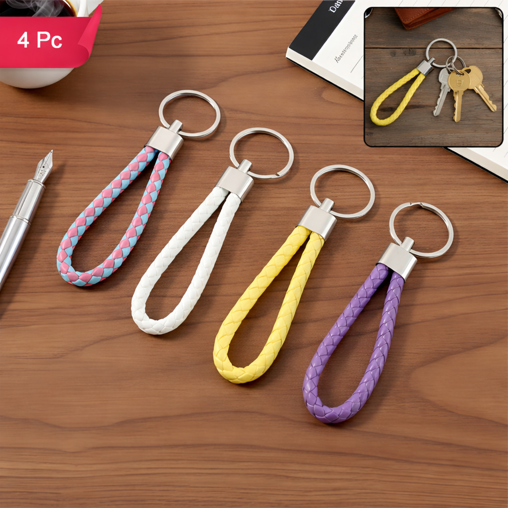 Braided Loop Keychain Set with Metal Key Ring for Home & Office Use – Stylish Handheld Accessories for Daily Carry (4 Pcs)