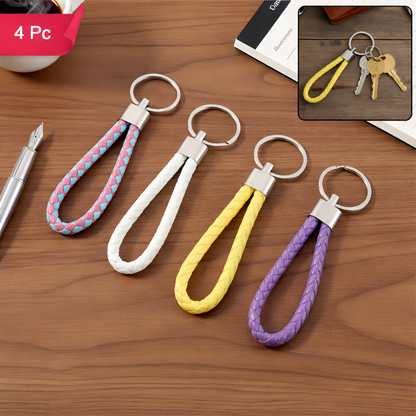 Braided Loop Keychain Set with Metal Key Ring for Home & Office Use – Stylish Handheld Accessories for Daily Carry (4 Pcs)