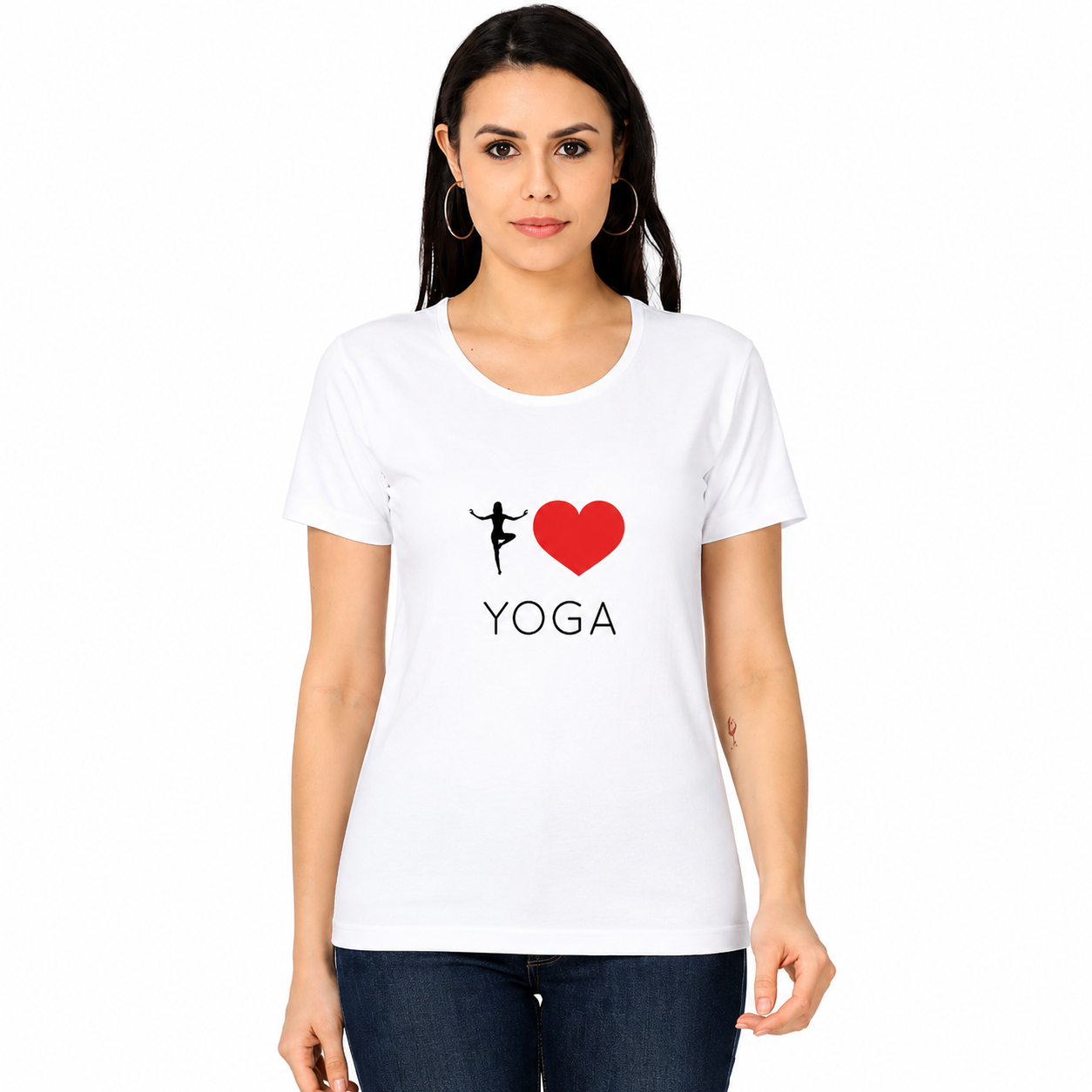 NAYAAH Premium Women's Classic 100% Cotton 180 GSM Regular Fit T-Shirt – Soft Breathable Everyday Essential Wear - I Love Yoga | White