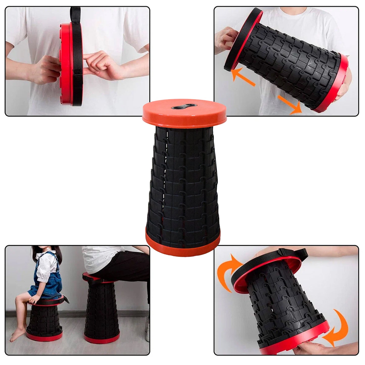 Portable Retractable Folding Stool Adjustable Height Collapsible Lightweight Travel Seat for Camping, Fishing, Garden, Home and Outdoor Use (1 Pc)