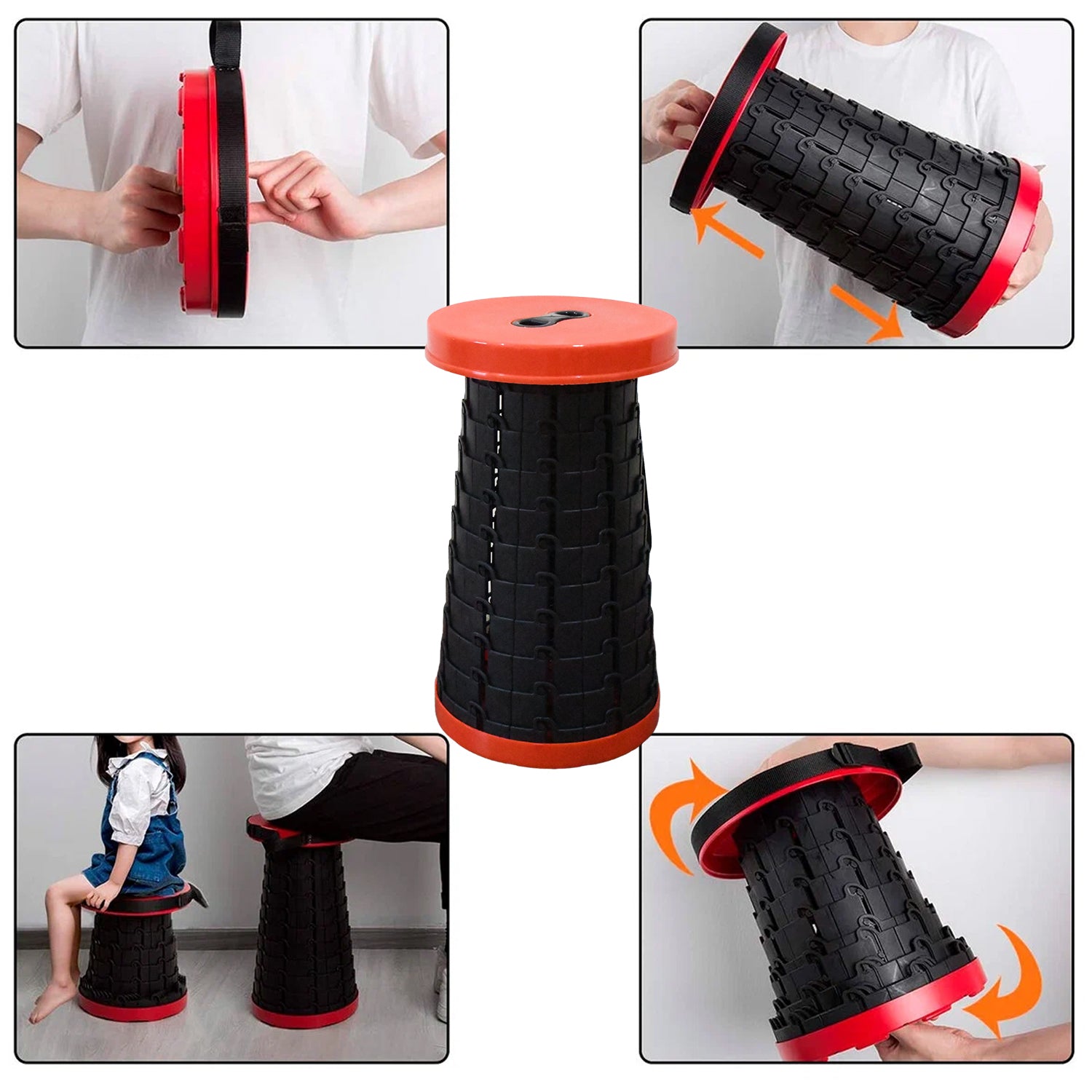 Portable Retractable Folding Stool Adjustable Height Collapsible Lightweight Travel Seat for Camping, Fishing, Garden, Home and Outdoor Use (1 Pc)