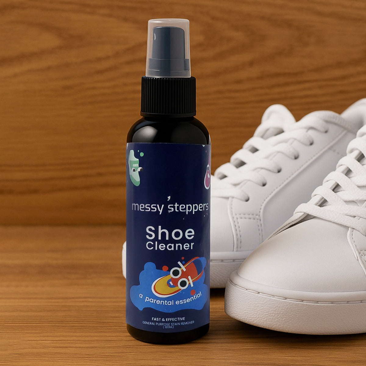 Messy Steppers Shoe Cleaner Spray 120ml | Stain Remover for Sneakers, Sports Shoes, Leather, Canvas and Fabric Footwear