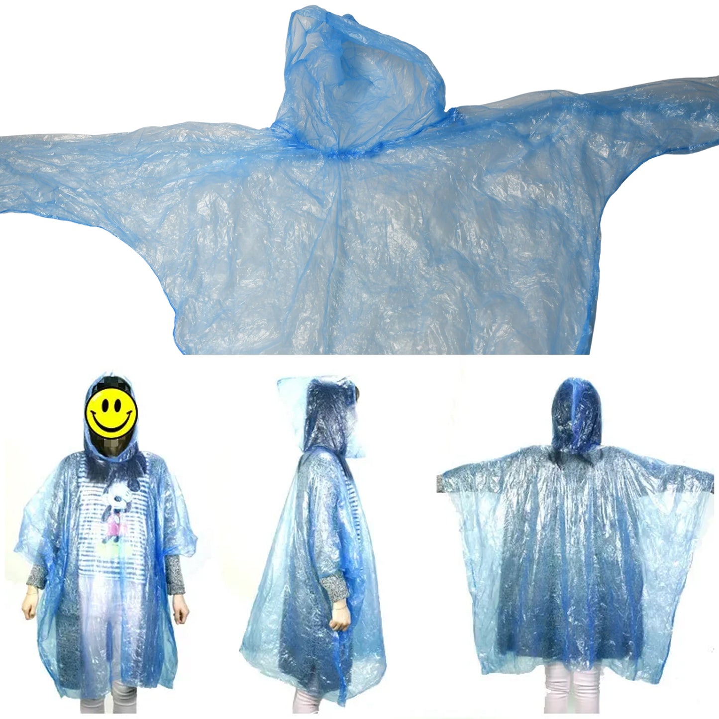 Disposable Kids Raincoat with Hood and Attachable Ball Case Portable Emergency Plastic Rain Poncho for Girls and Boys Multicolor Pack of 1