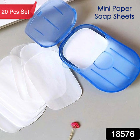 Portable Travel Paper Soap Sheets with Mini Storage Box | Dissolvable Hand Wash Soap for Travel, Camping & Daily Hygiene (20 Sheets)