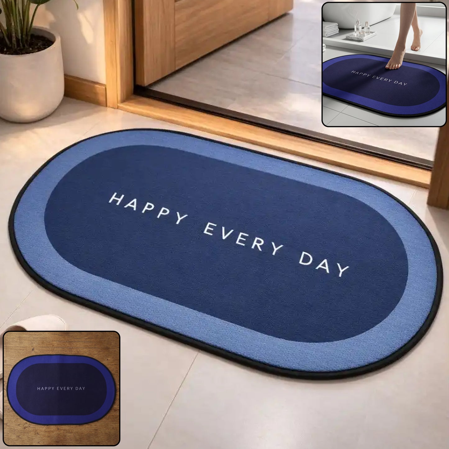 Bathroom Floor Mat Fast Absorbing Slip-resistant Oval Design