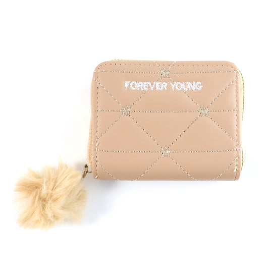 Stylish Kids Wallet with Soft Fur Zip Puller – Compact Zip Closure Purse for Girls, Daily Use, School & Gift Accessories (Forever Young Design) (1 Pc)