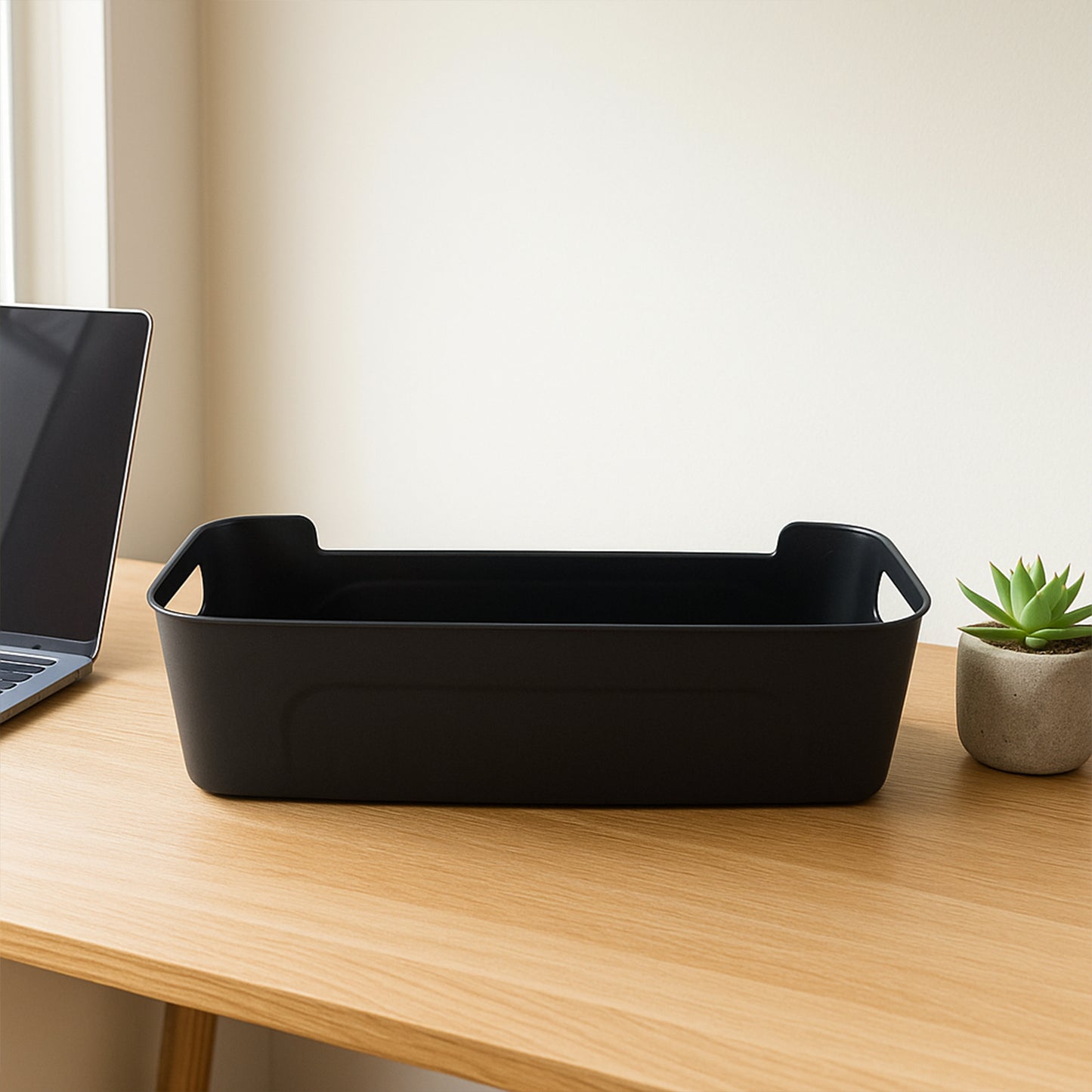 Black Plastic Storage Basket Tray Set (4 Pcs)