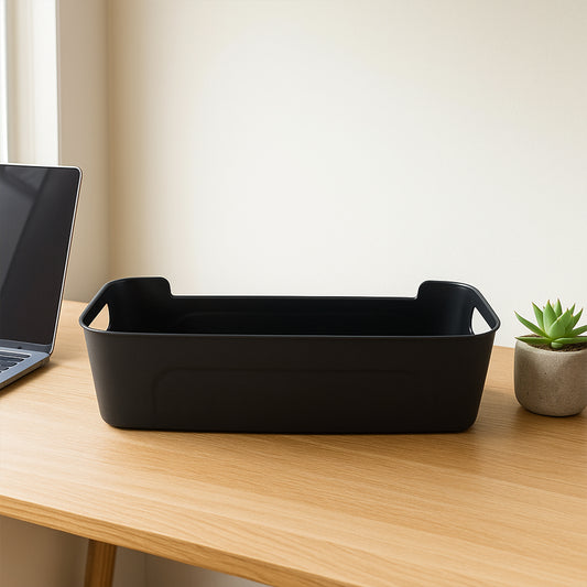 Black Plastic Storage Basket Tray Set (4 Pcs)
