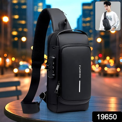 Trendy Anti-Theft Crossbody Sling Bag with USB Charging Port, Combination Lock and Adjustable Strap for Men and Women