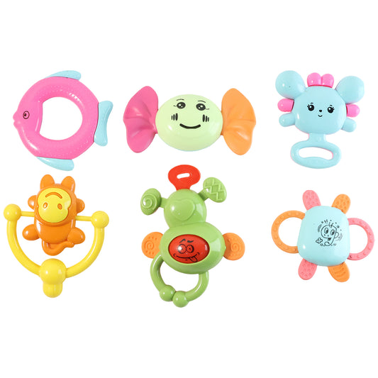 PlayCart Tiny Joys Rattle Toy Set – 6-in-1 Baby Rattles for Sensory Stimulation, Early Learning & Safe Teething Play (1 Set)