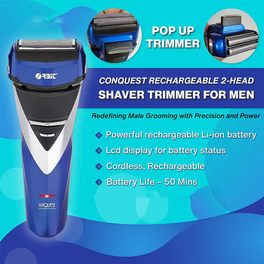 Orbit Rechargeable Electric Foil Shaver with Dual Head Precision Blades – Cordless Beard and Mustache Trimmer for Smooth and Comfortable Shaving (1 Pc)