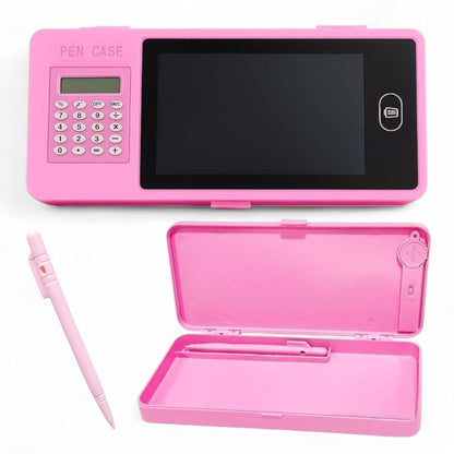 LCD Writing Tablet Pencil Case with Built-in Calculator | Digital Writing Pad and Stationery Storage Box for Students