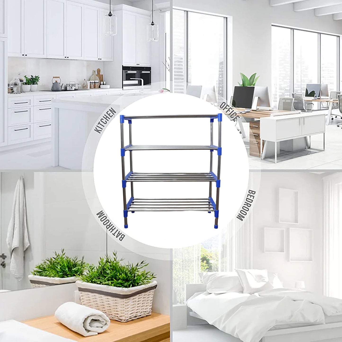 Multipurpose 4-Layer Shoe Rack Organizer – Space-Saving Stainless Steel Storage Rack with Plastic Connectors – Multi-Functional, Easy Assembly – Perfect for Shoes, Clothes and Accessories