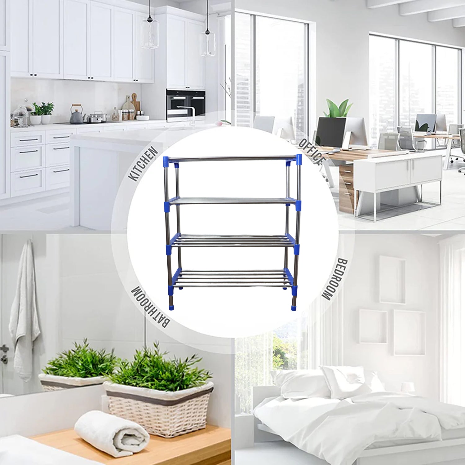 Multipurpose 4-Layer Shoe Rack Organizer – Space-Saving Stainless Steel Storage Rack with Plastic Connectors – Multi-Functional, Easy Assembly – Perfect for Shoes, Clothes and Accessories