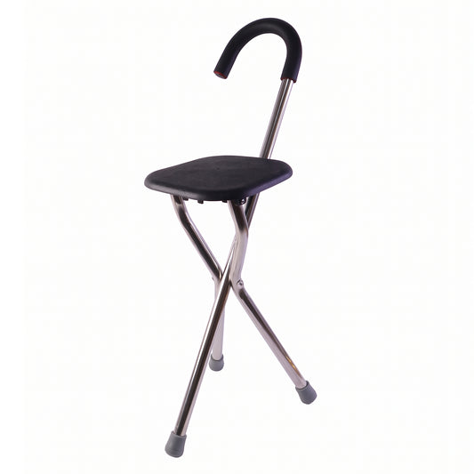 Folding Walking Stick with Seat 3 Legged Portable Cane Stool Chair Lightweight Tripod Walking Support for Elderly Travel Outdoor Use (1 Pc)