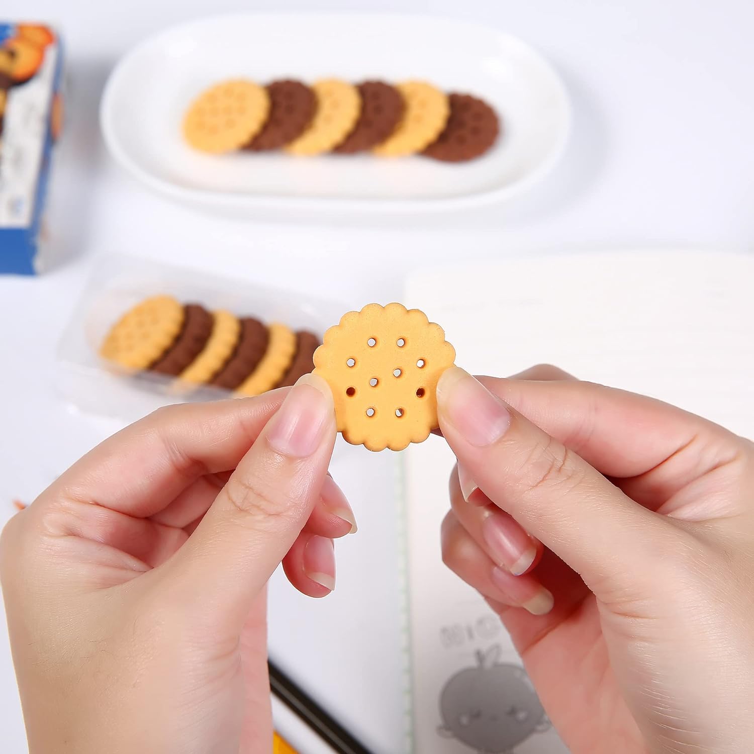 Pack of 6 Biscuit Shape Erasers – Cute Creative Rubber Erasers for School, Drawing, Gifts and Party Favors
